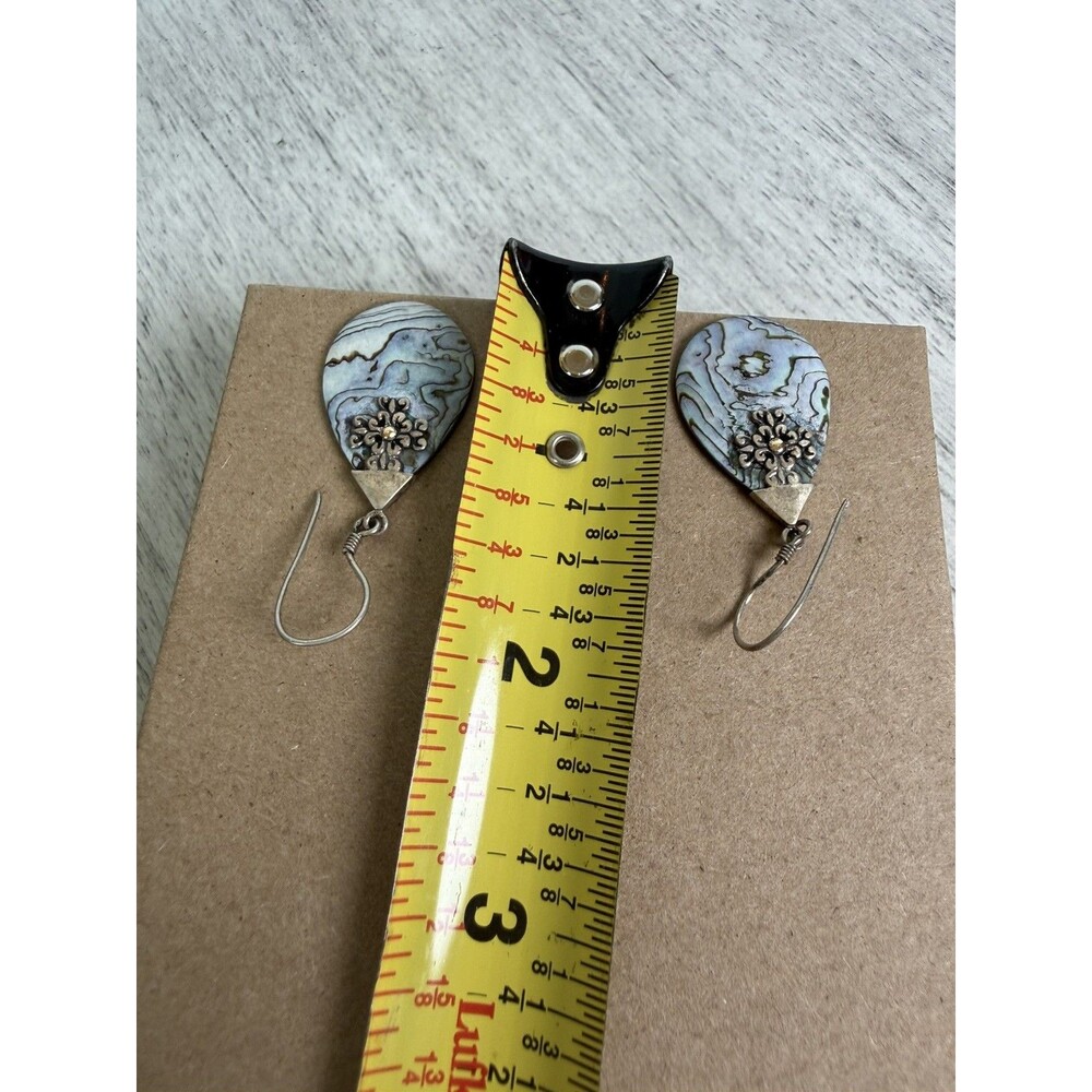 Robert Manse 925 & 18K Gold Abalone Shell Teardrop Dangle Earrings OSIL Bali - Picture 5 of 8